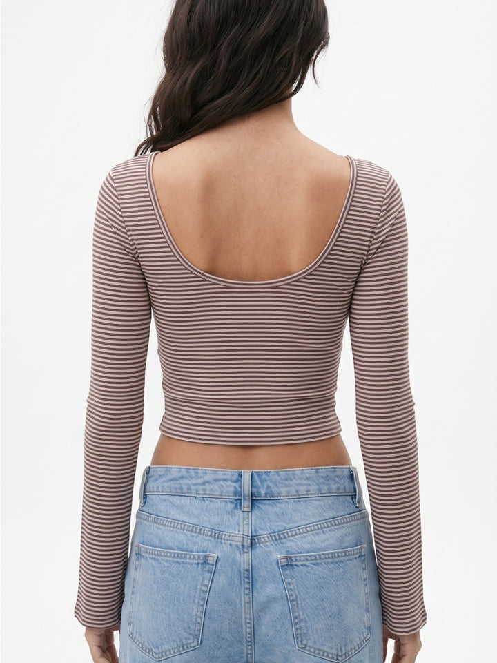 Brown Full Sleeves Fitted Top