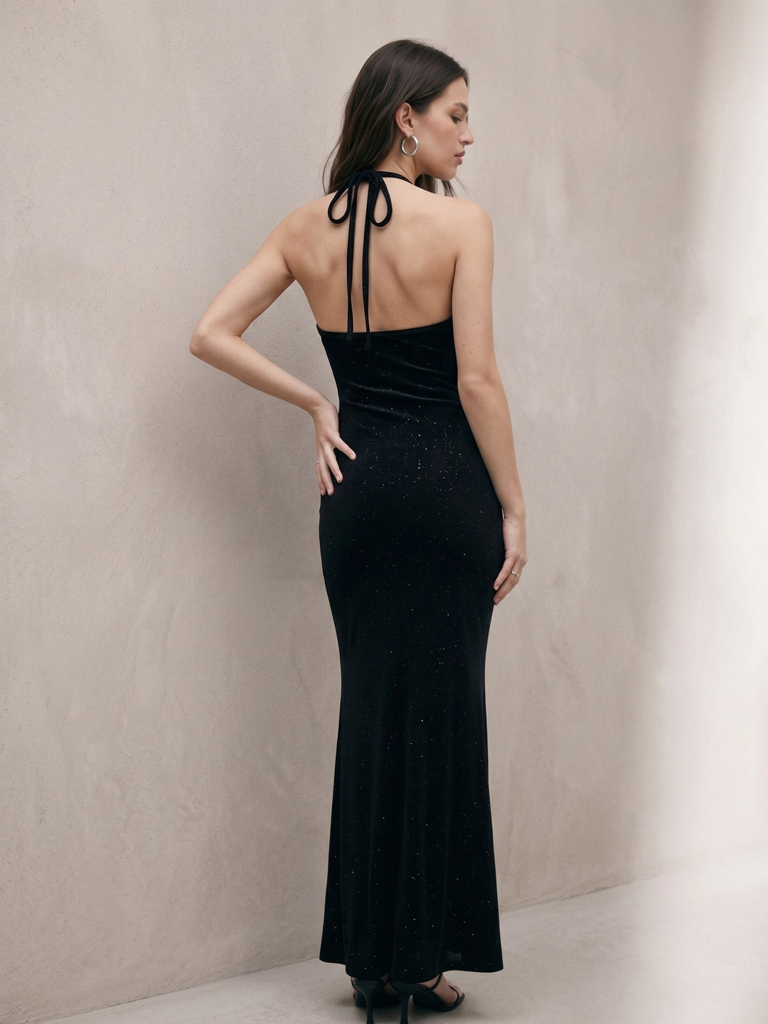 Black Scoop Neck Shimmer Dress
