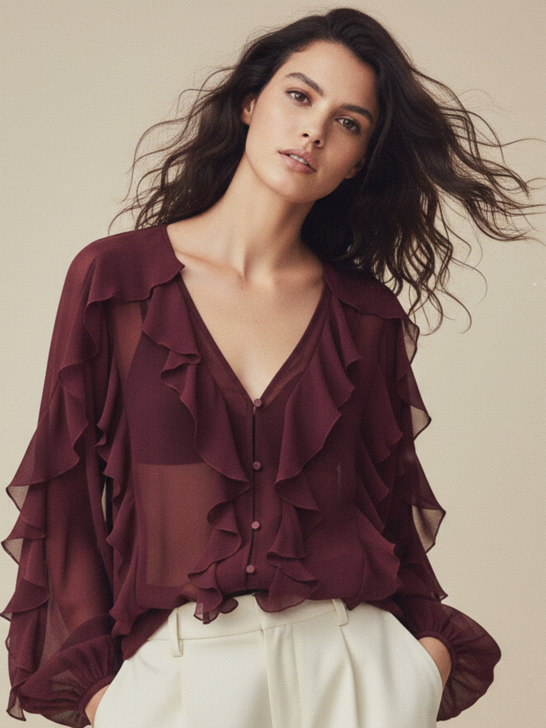 Purple Frill Printed Blouses