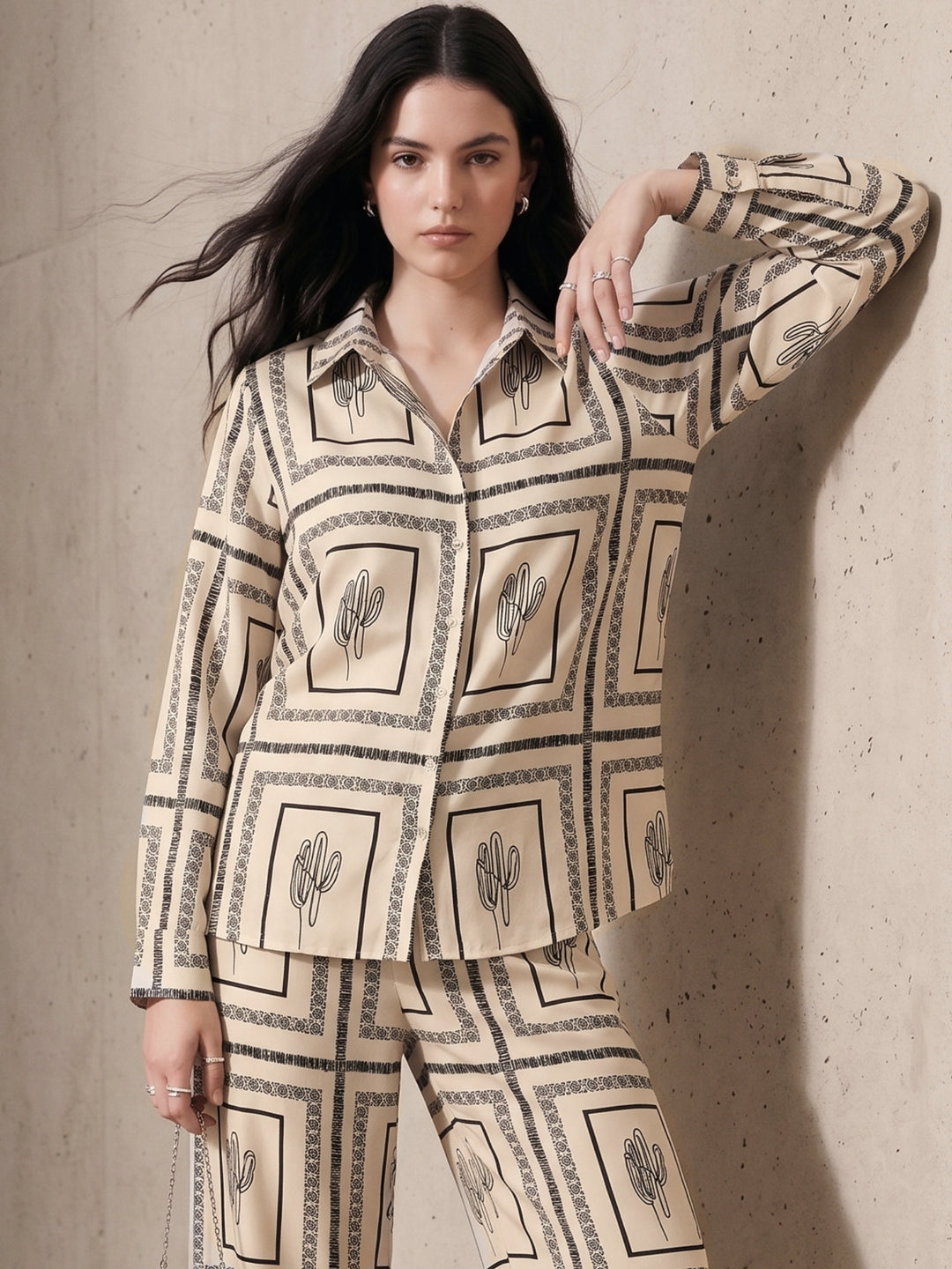 Off White Printed Casual Co-Ord Set