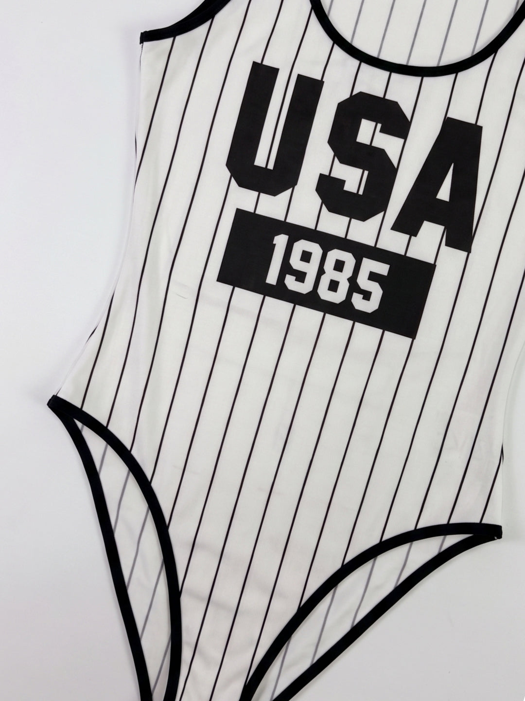 White Striped Varsity Graphic Printed Tank Styled Bodysuit