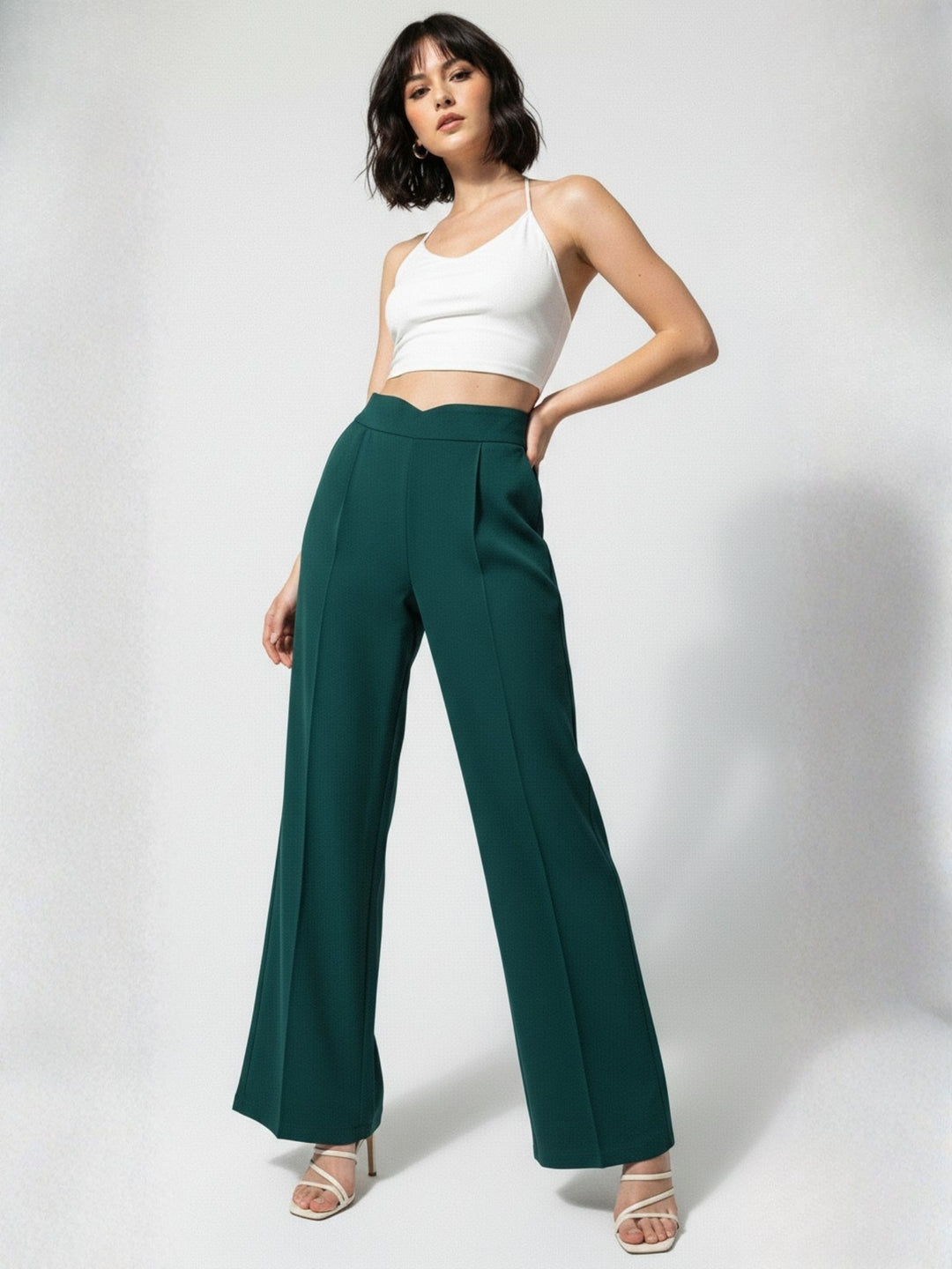 Dark Green High Waist Wide Leg Pant