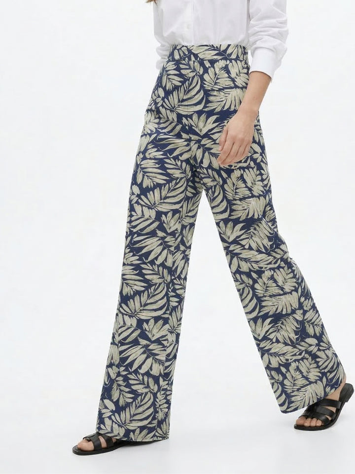 White Printed Wide Leg Pant