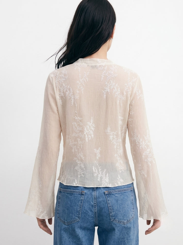 Cream Sheer Floral Lace Shirt