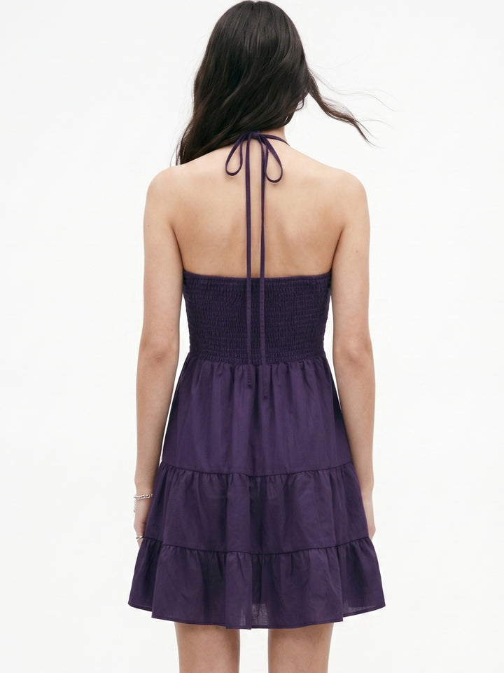 Purple Halter Neck Tiered Dress