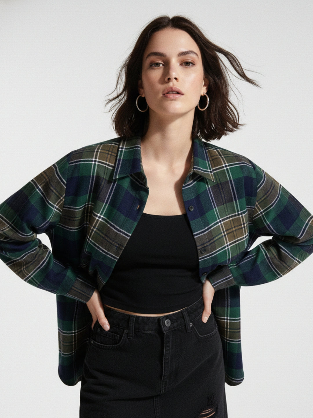 Multi Cheeckered Flanel Long Line Shirt