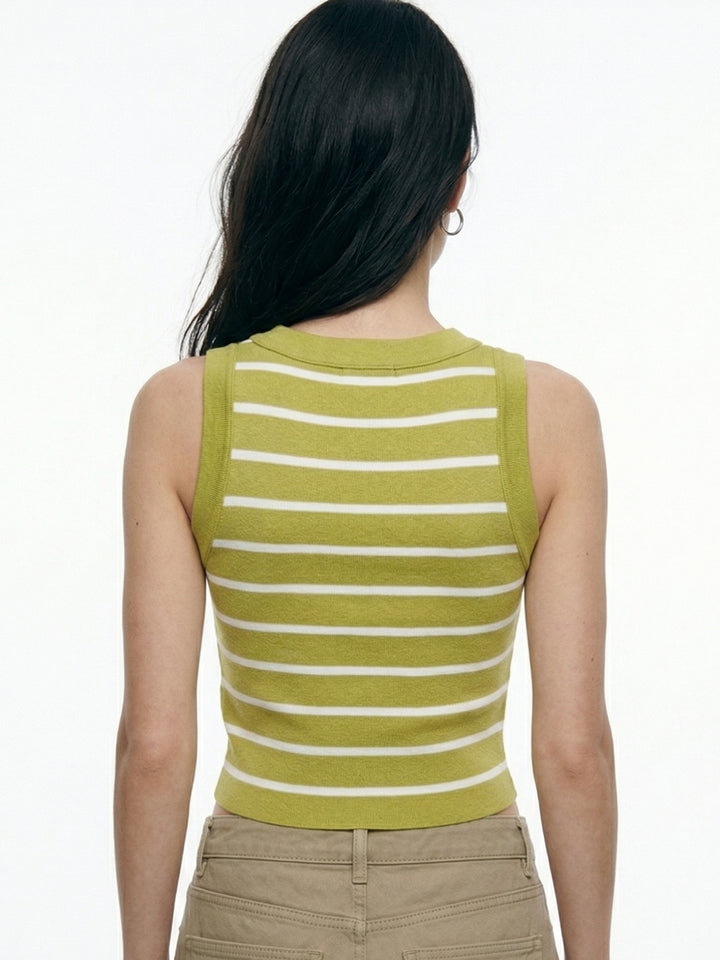 Green Sleeveless Basic Striped Tank Top