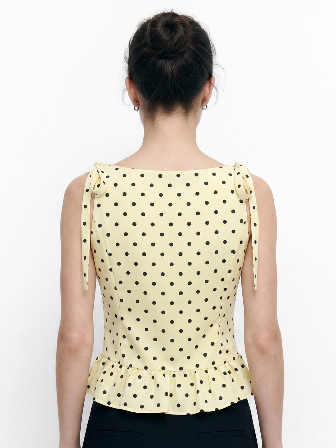 Yellow High Neck Polka Dotted Top