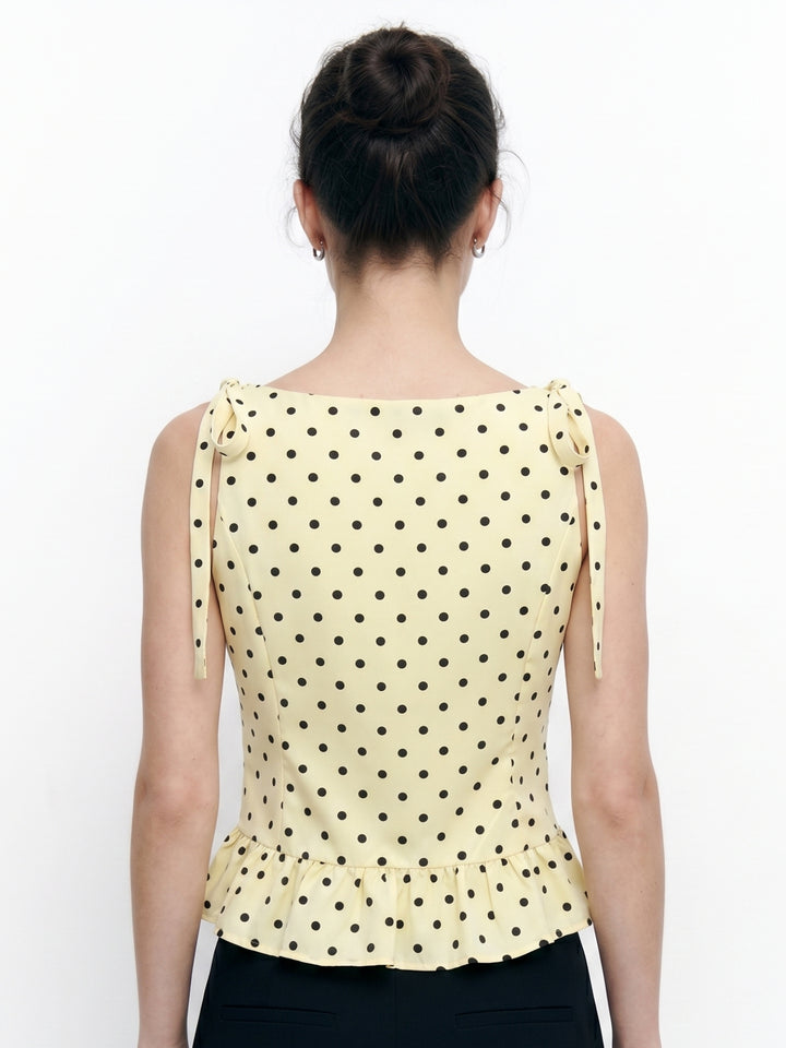 Yellow High Neck Polka Dotted Top