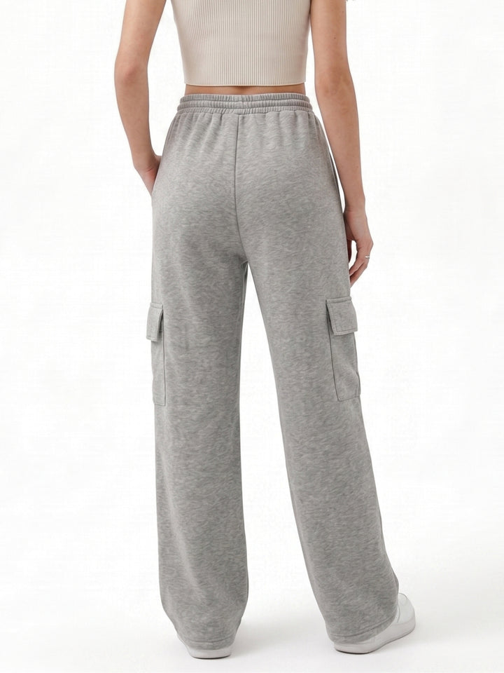Grey Cargo Pockets Solid Sweatpants
