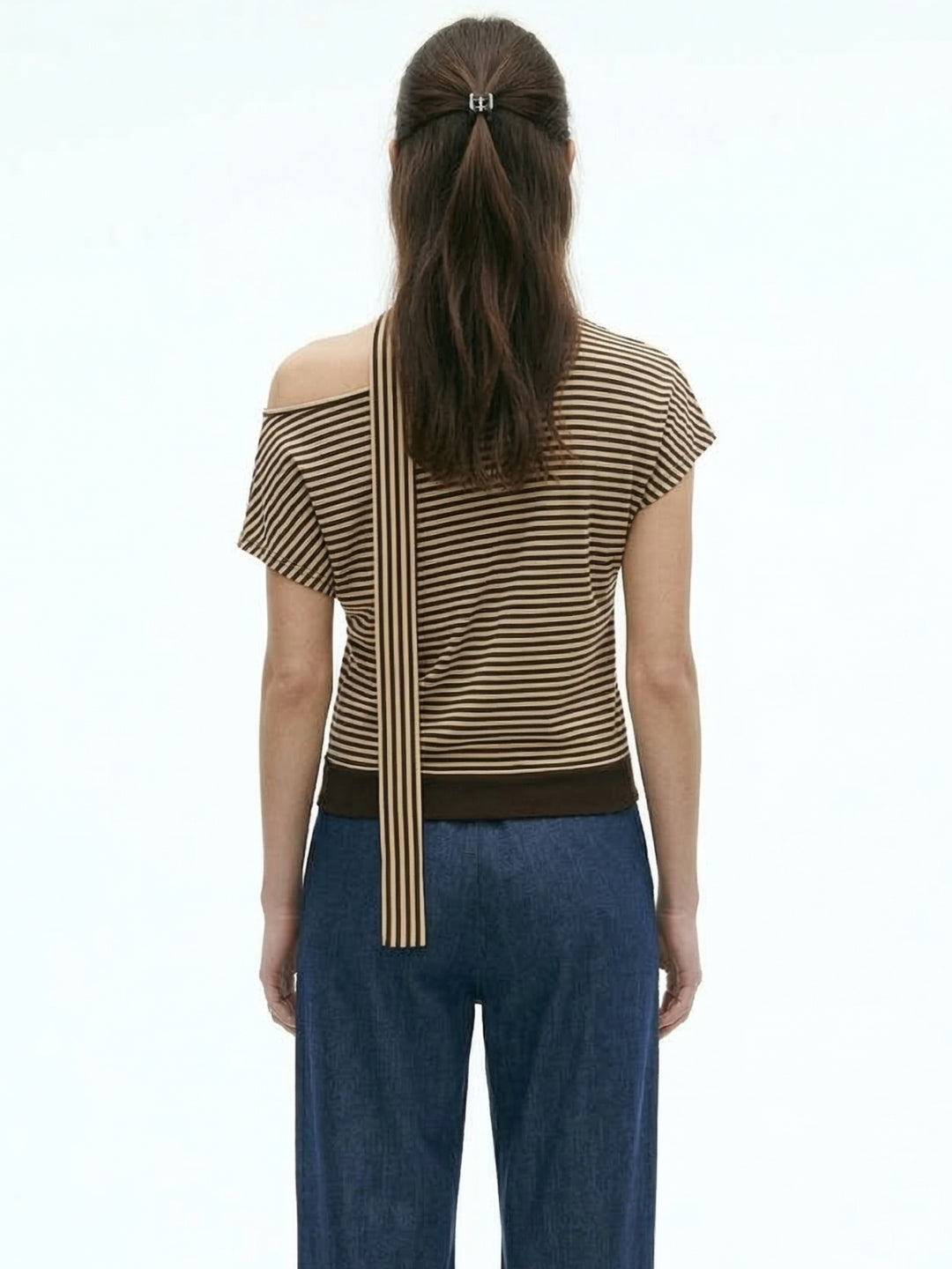 Brown One Shoulder Neck Wrap Top