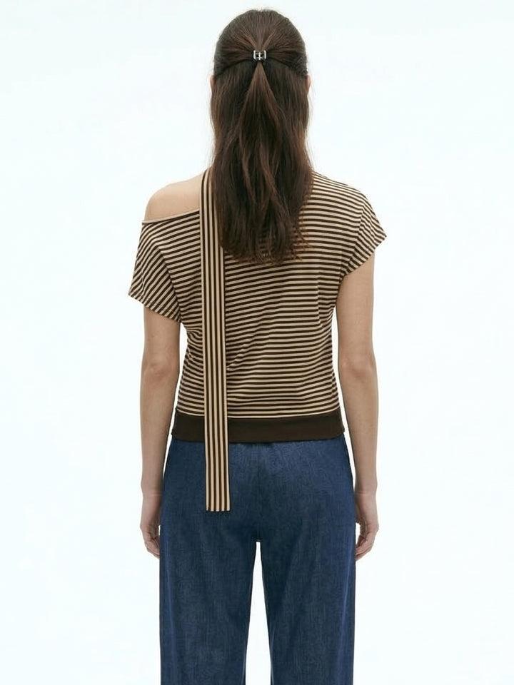 Brown One Shoulder Neck Wrap Top