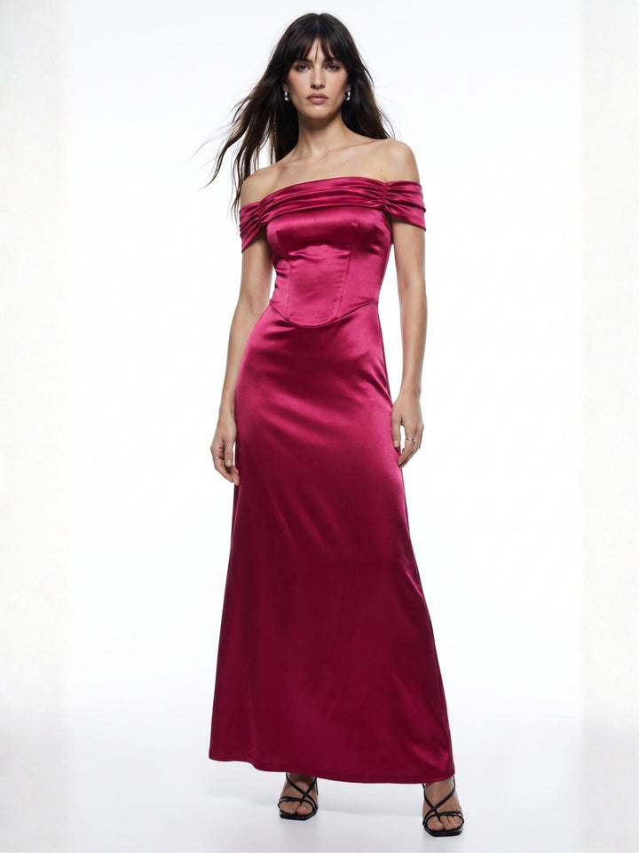 Burgundy Off-Shoulder Fitted Maxi