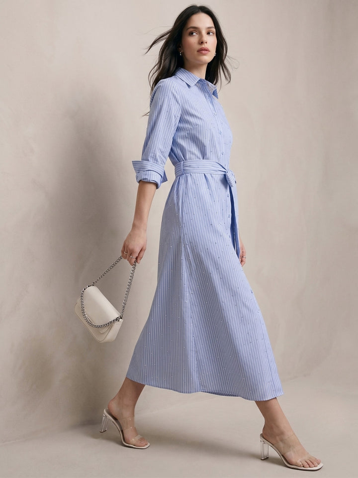 Blue Striped Shirt Midi Dress
