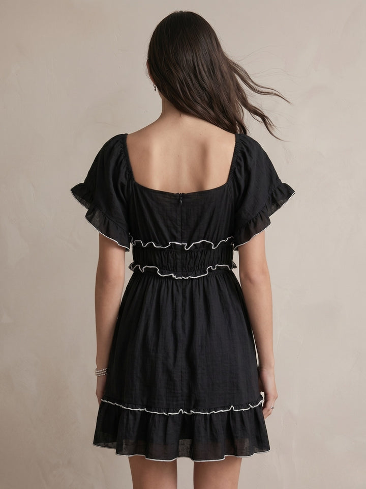 Black Short Sleeve Tiered Dress