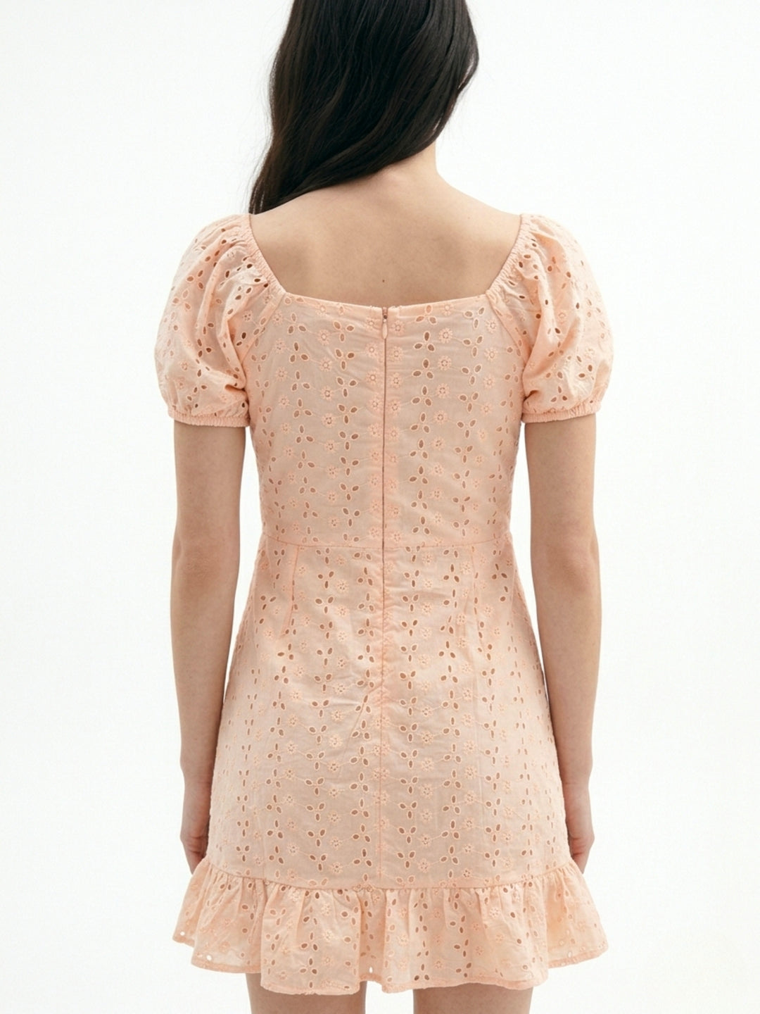 Peach Sweetheart Neck Schiffli Dress