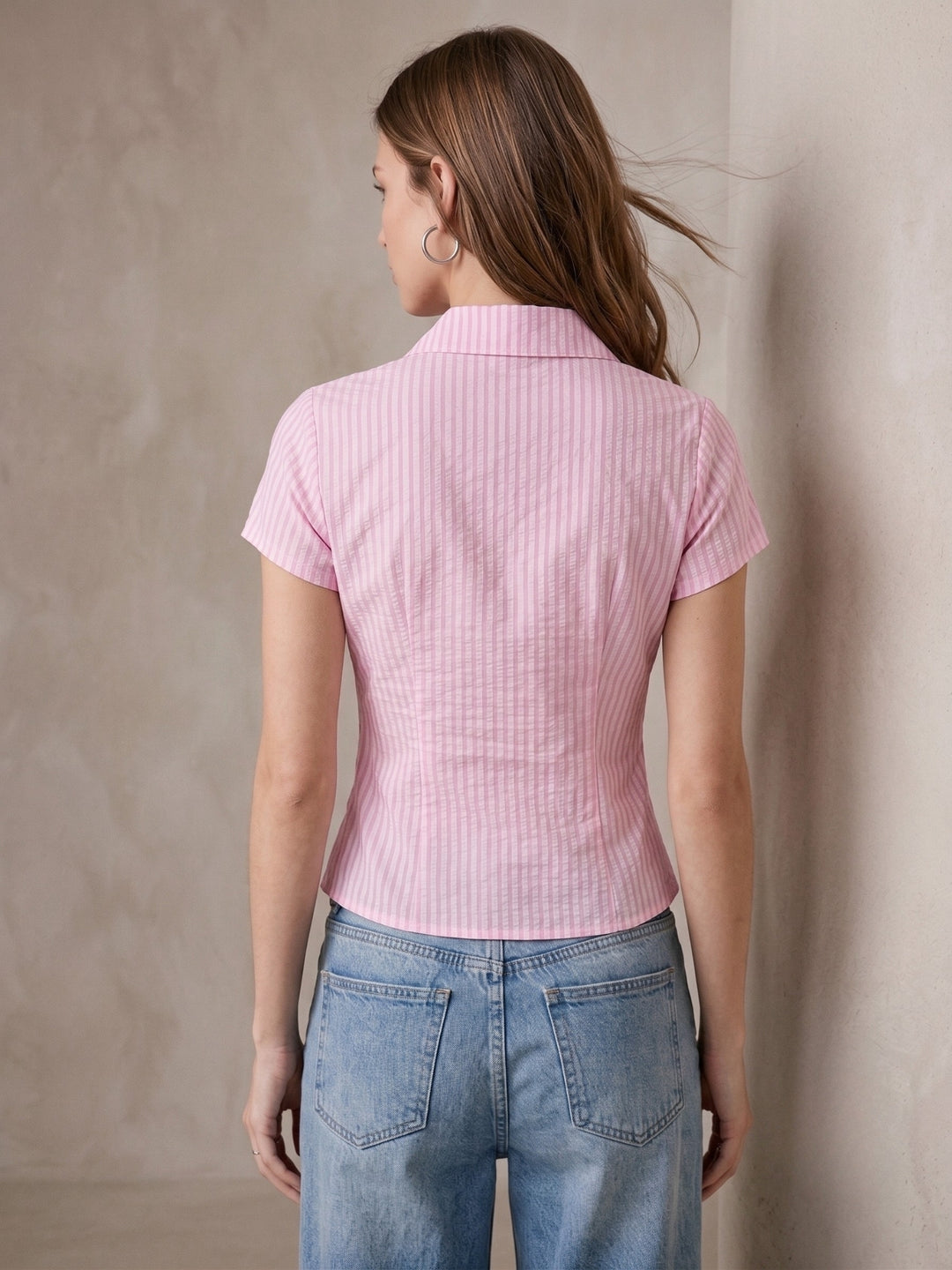 Pink Fitted Button Down Striped Shirt