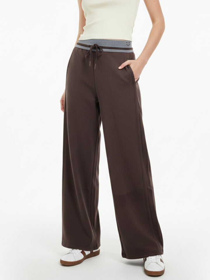 Brown Contrast Waist Wide Leg Pant