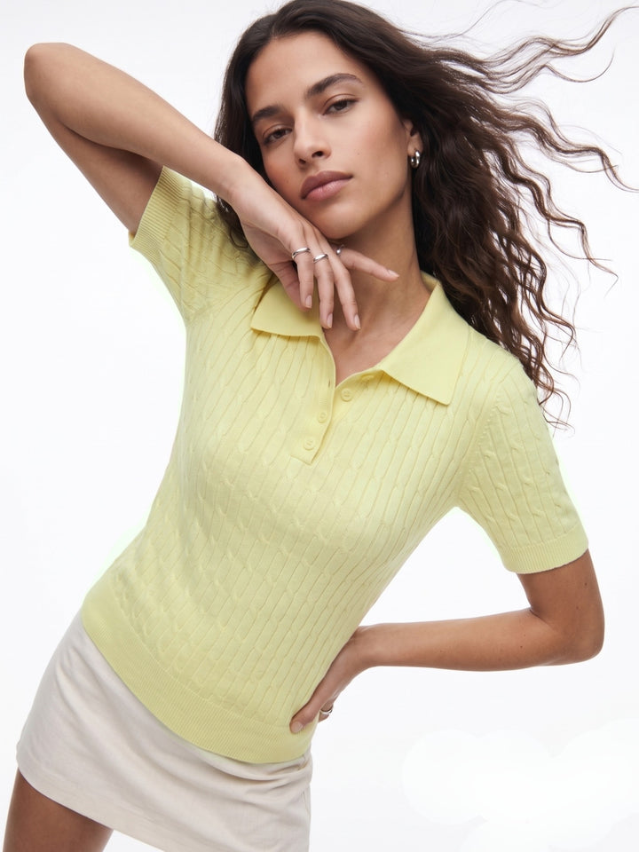 Yellow Collared Neck Textured Top