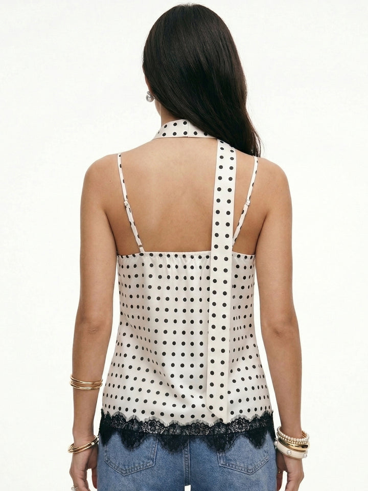White Spaghetti Strap Lace Detail Top