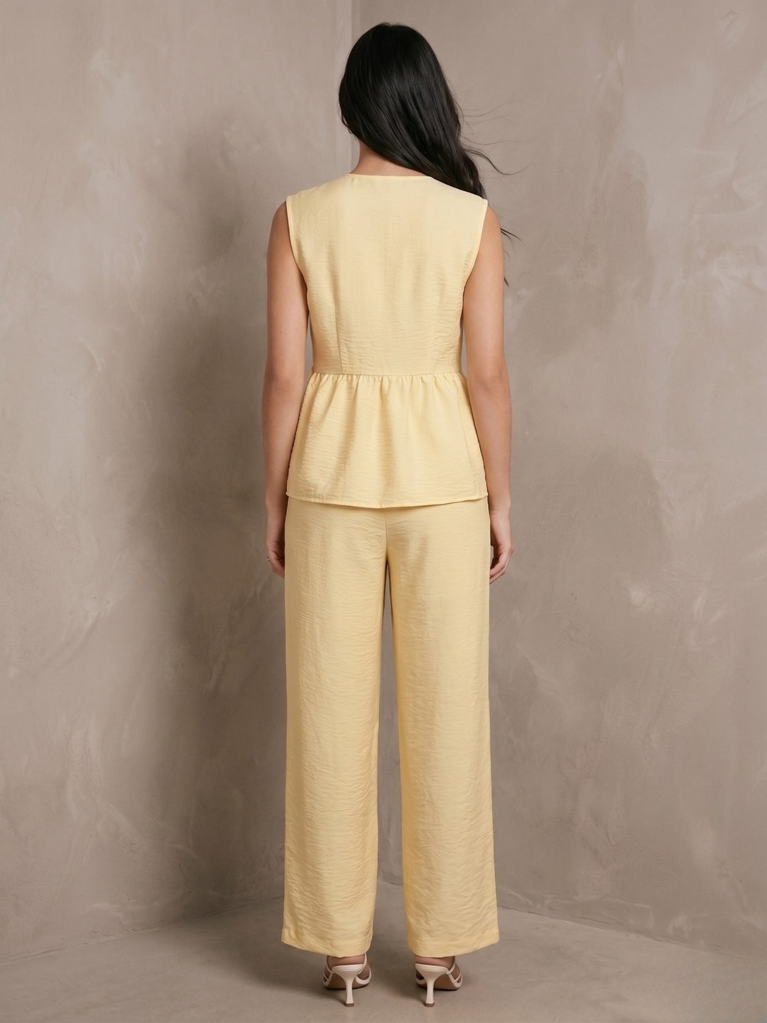 Yellow V Neck Top And Pant Set