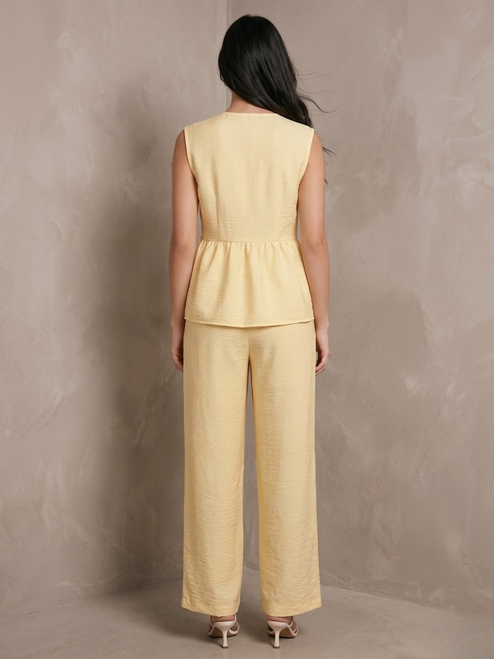 Yellow V Neck Top And Pant Set