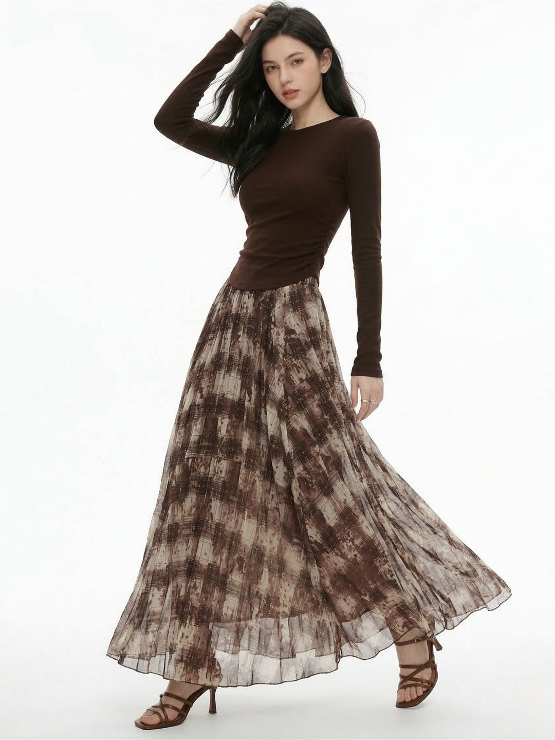 Brown Textured Dual Coloured Skirt