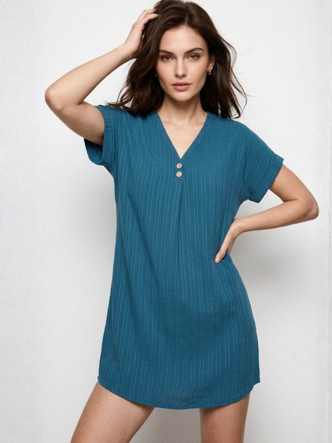 Teal Short Sleeve A-Line Dress