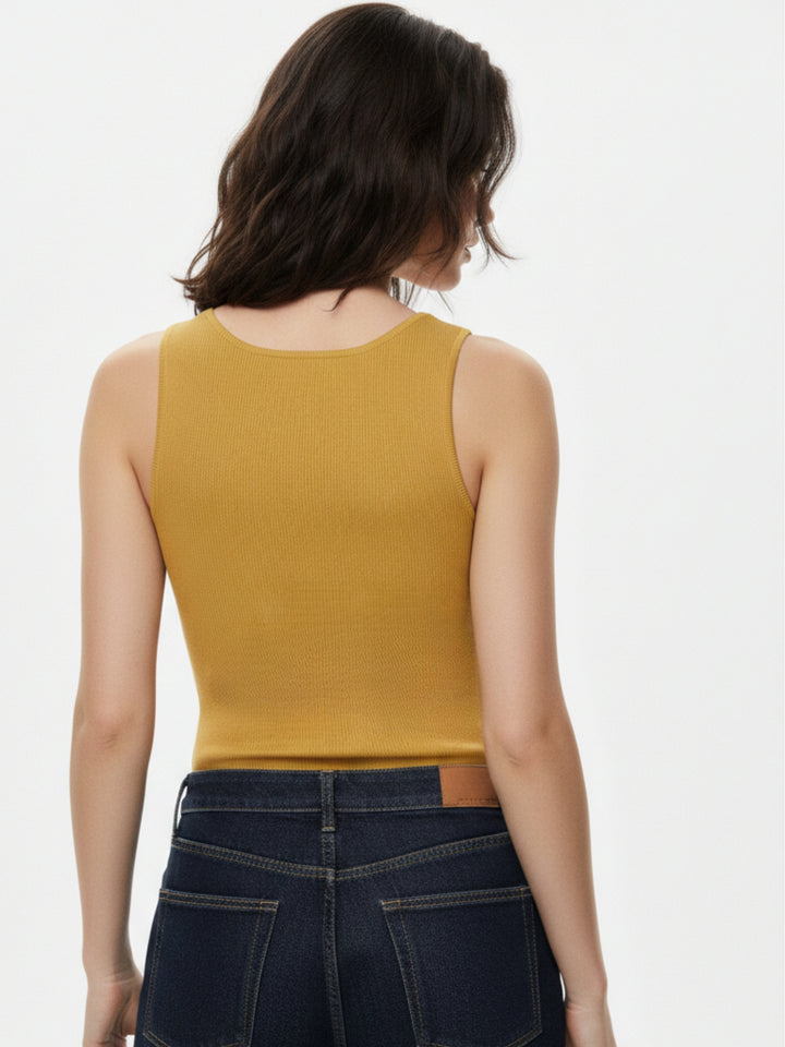 Yellow Square Neck Wide Strapped Tank Top