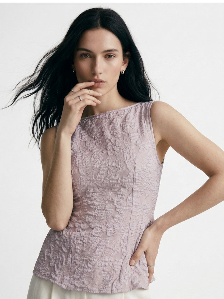 Pink Textured Floral Embossed Blouse