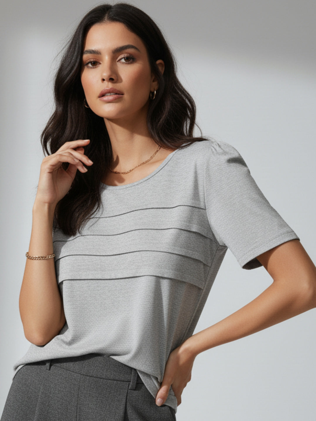 Grey Front Striped Top