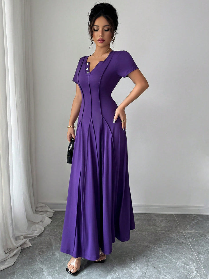Purple Pleat Detail Maxi Dress
