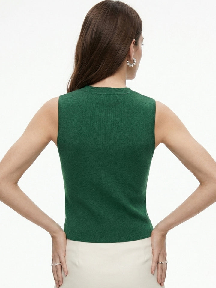 Green Sleeveless Neck Embellished Tank