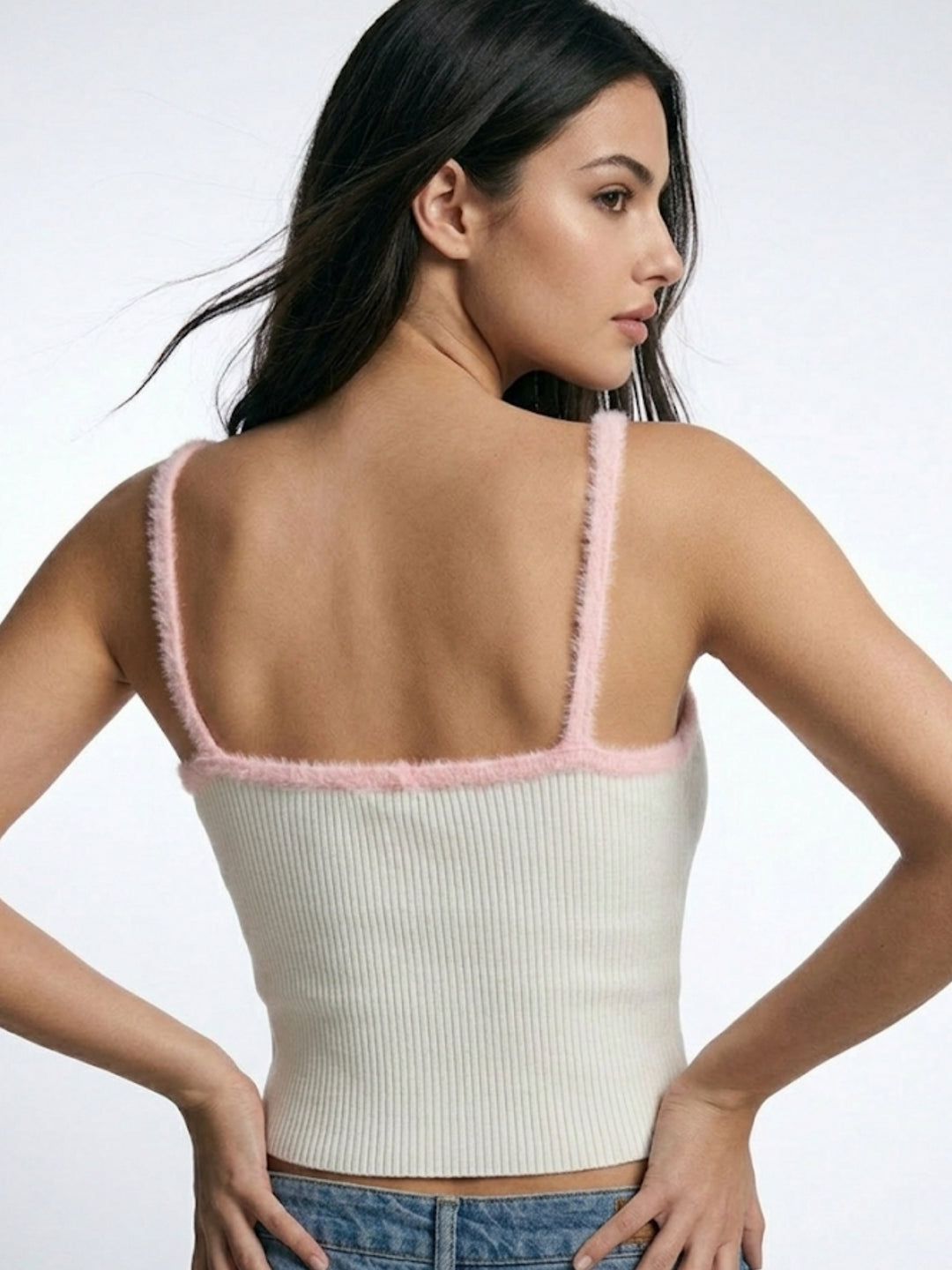 White Contrast Neckline Bow Detail Top
