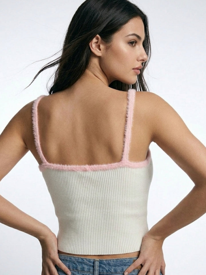White Contrast Neckline Bow Detail Top