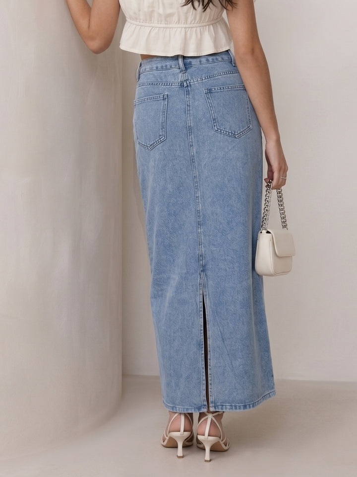 Pink Bow Embroidered Denim Skirt