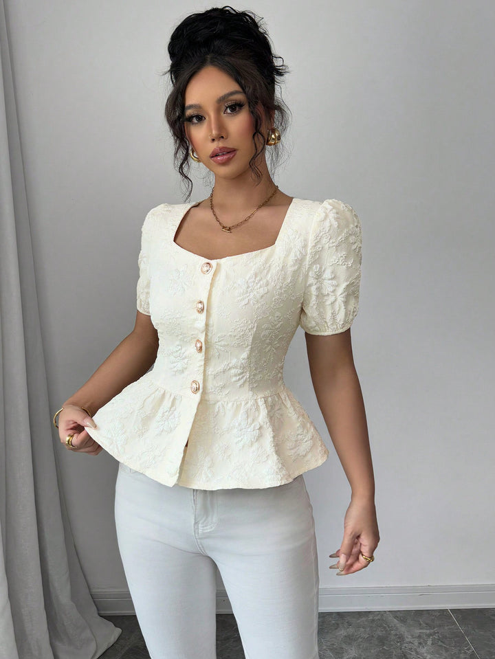 White Puff Sleeve Front Buttoned Top
