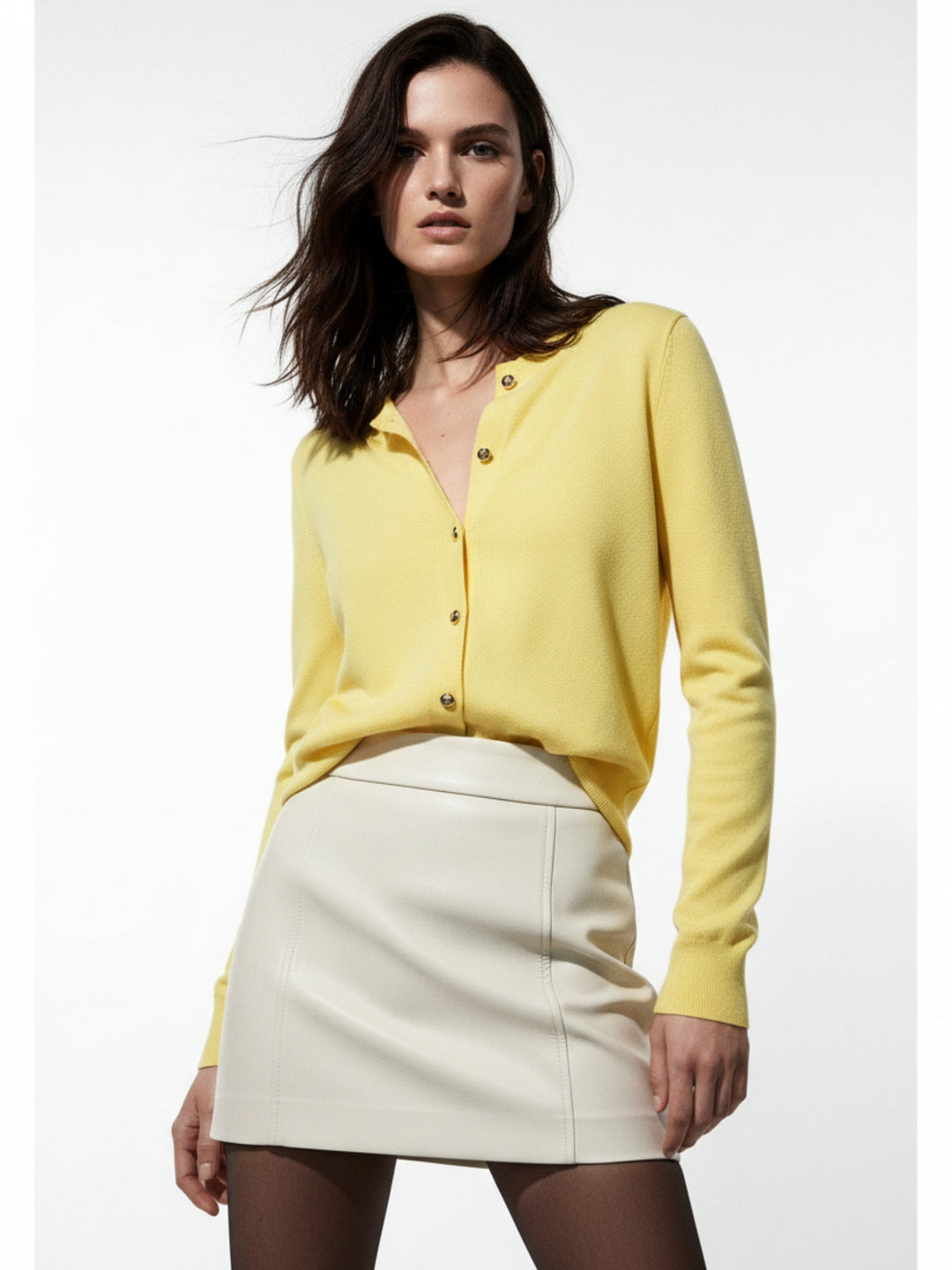Yellow Full Sleeve Front Buttoned Cardigan
