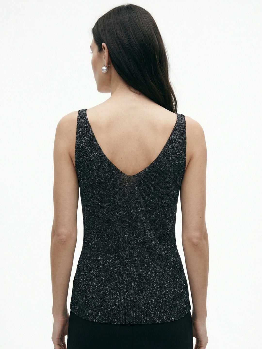 Black V-Neck Shimmer Tank