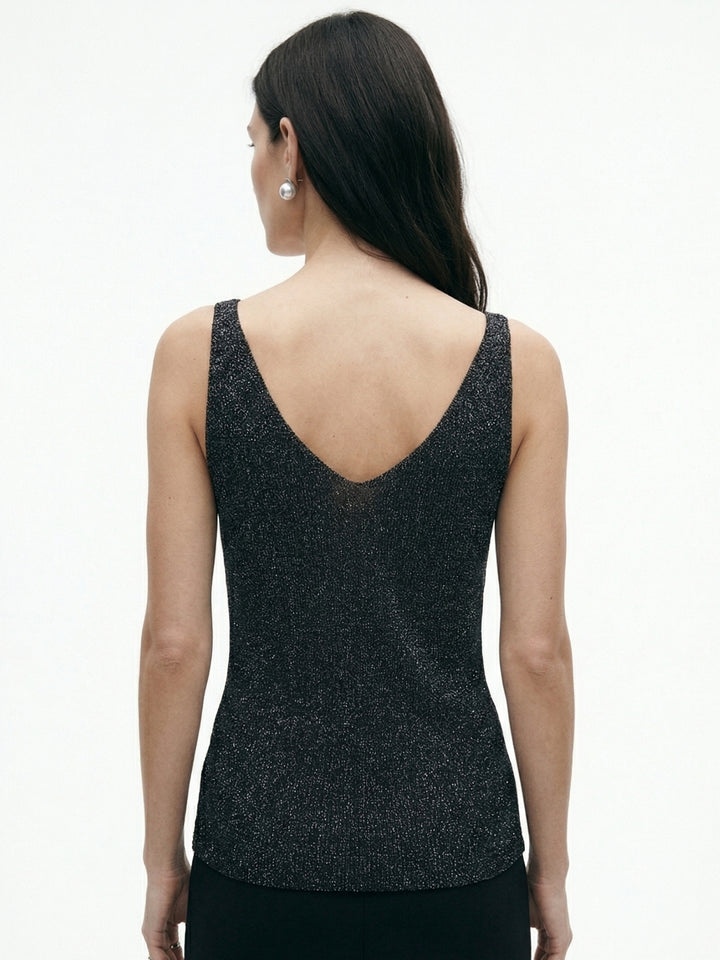 Black V-Neck Shimmer Tank