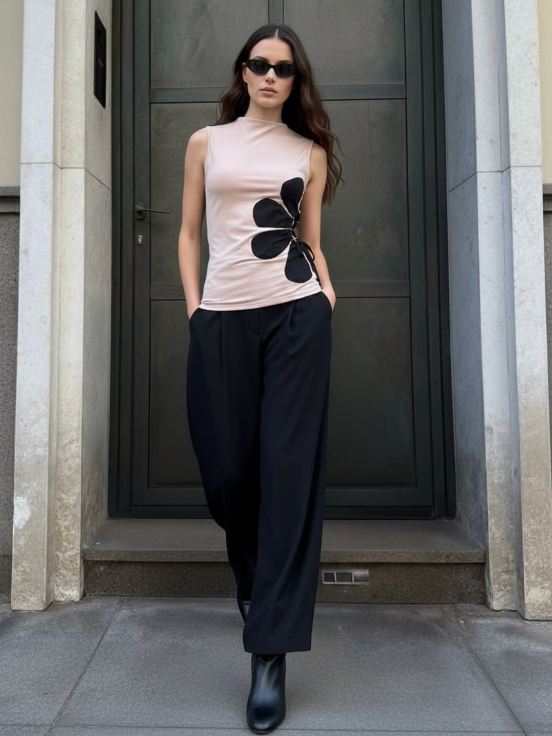 Mauve Side Floral Ruched Top