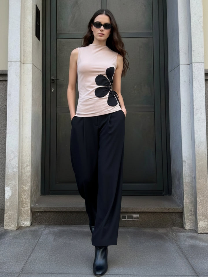 Mauve Side Floral Ruched Top