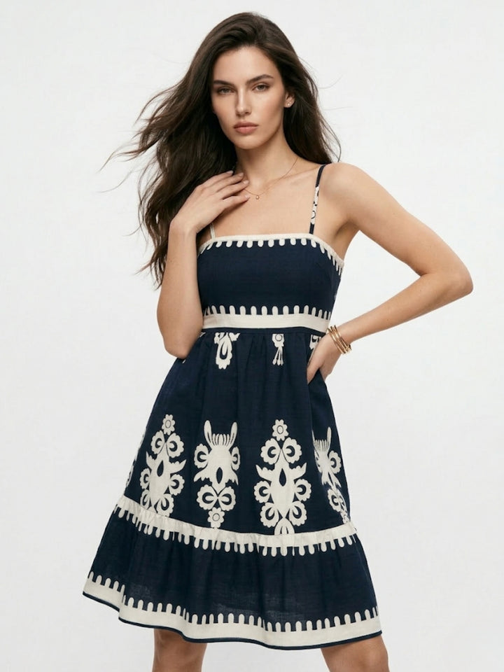 Black Spaghetti Strap Printed Dress