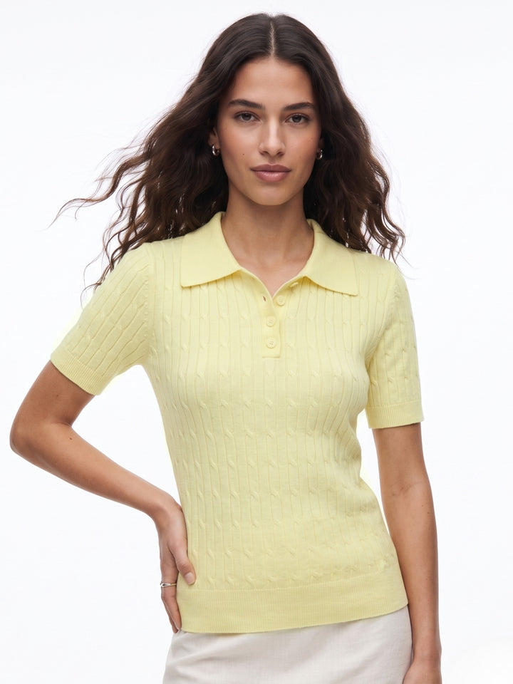 Yellow Collared Neck Textured Top