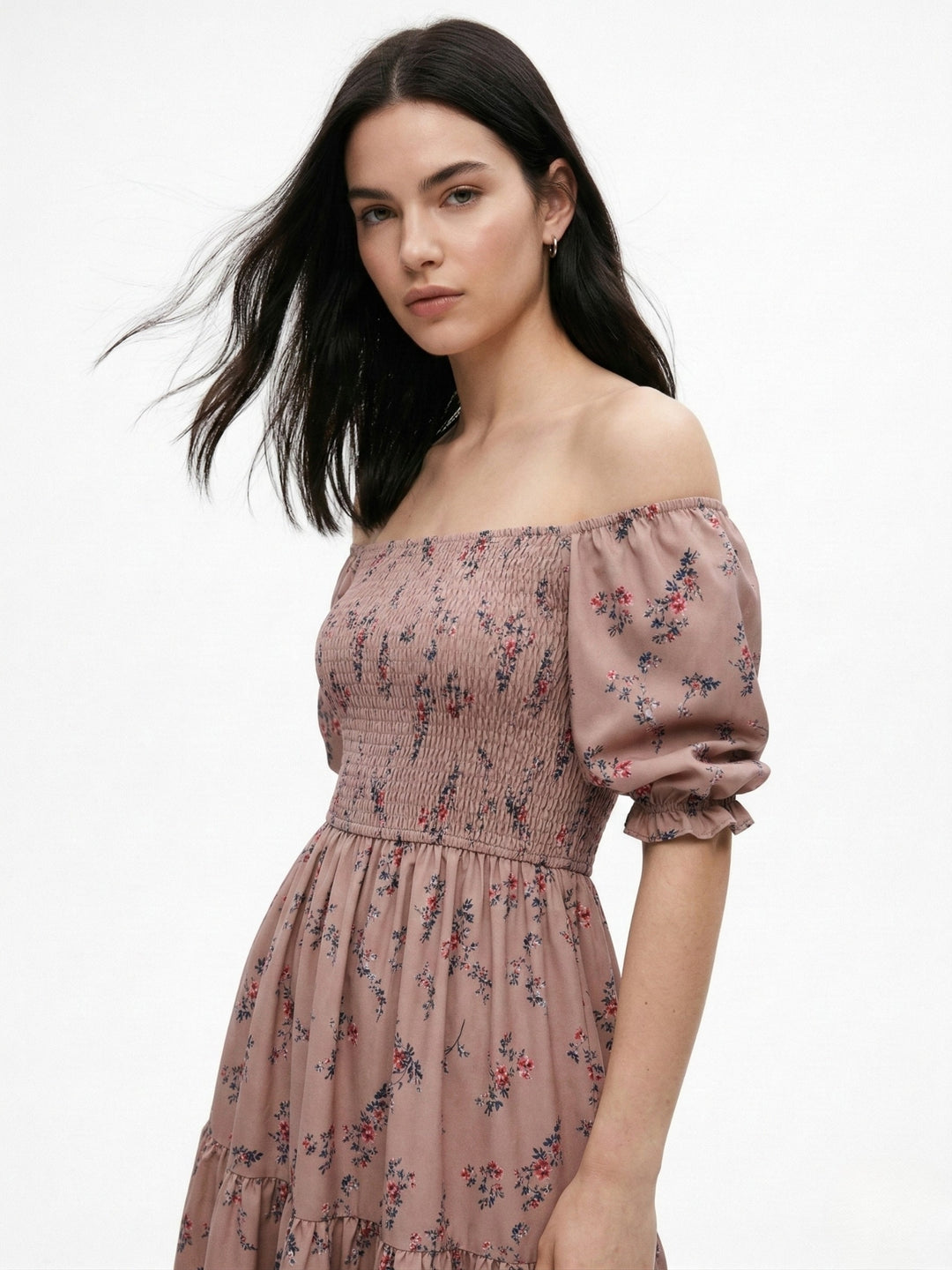 Brown Short Sleeve Square Neck Dress