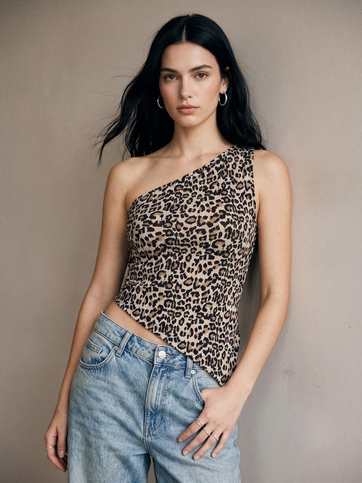 Multi One Shoulder Animal Printed Tank