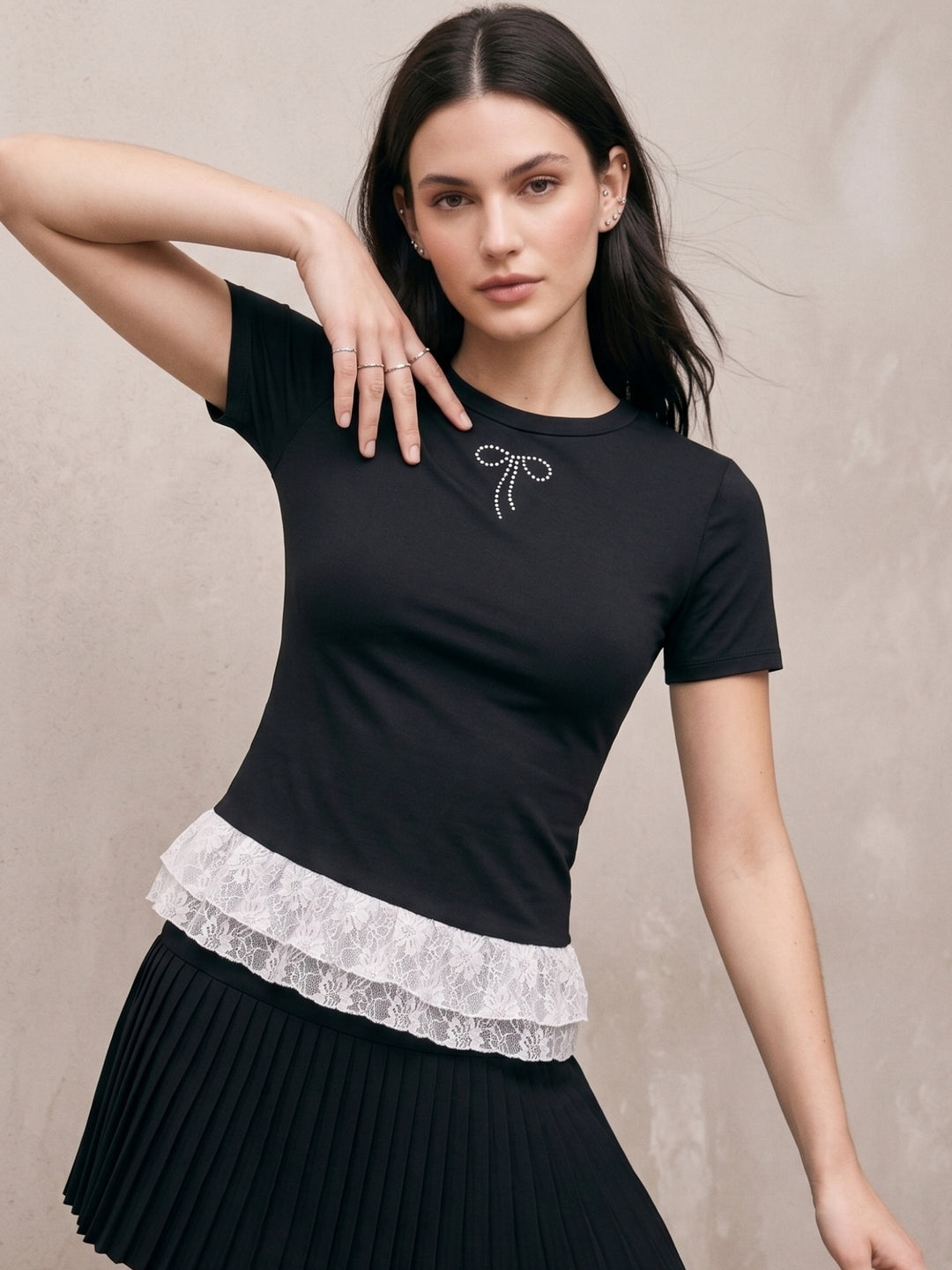 Black Fitted Top With Bottom Ruffles