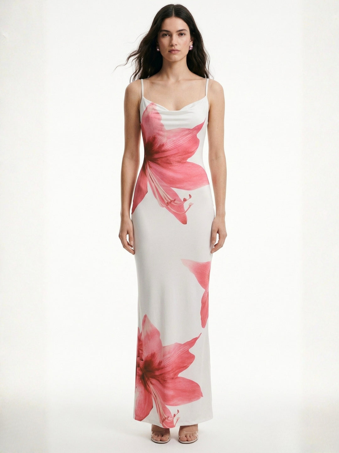 Pink Spaghetti Strap Floral Printed Dress