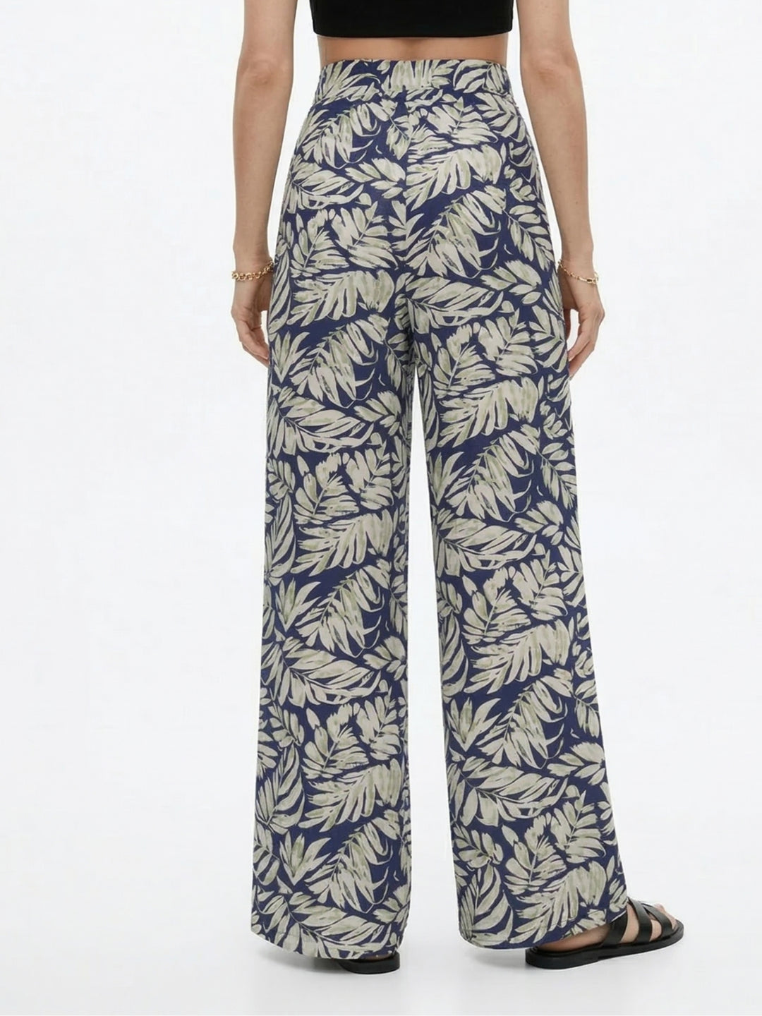 White Printed Wide Leg Pant