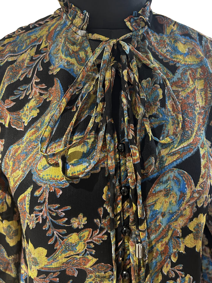 Green Printed Full Sleeves Top With Button Details